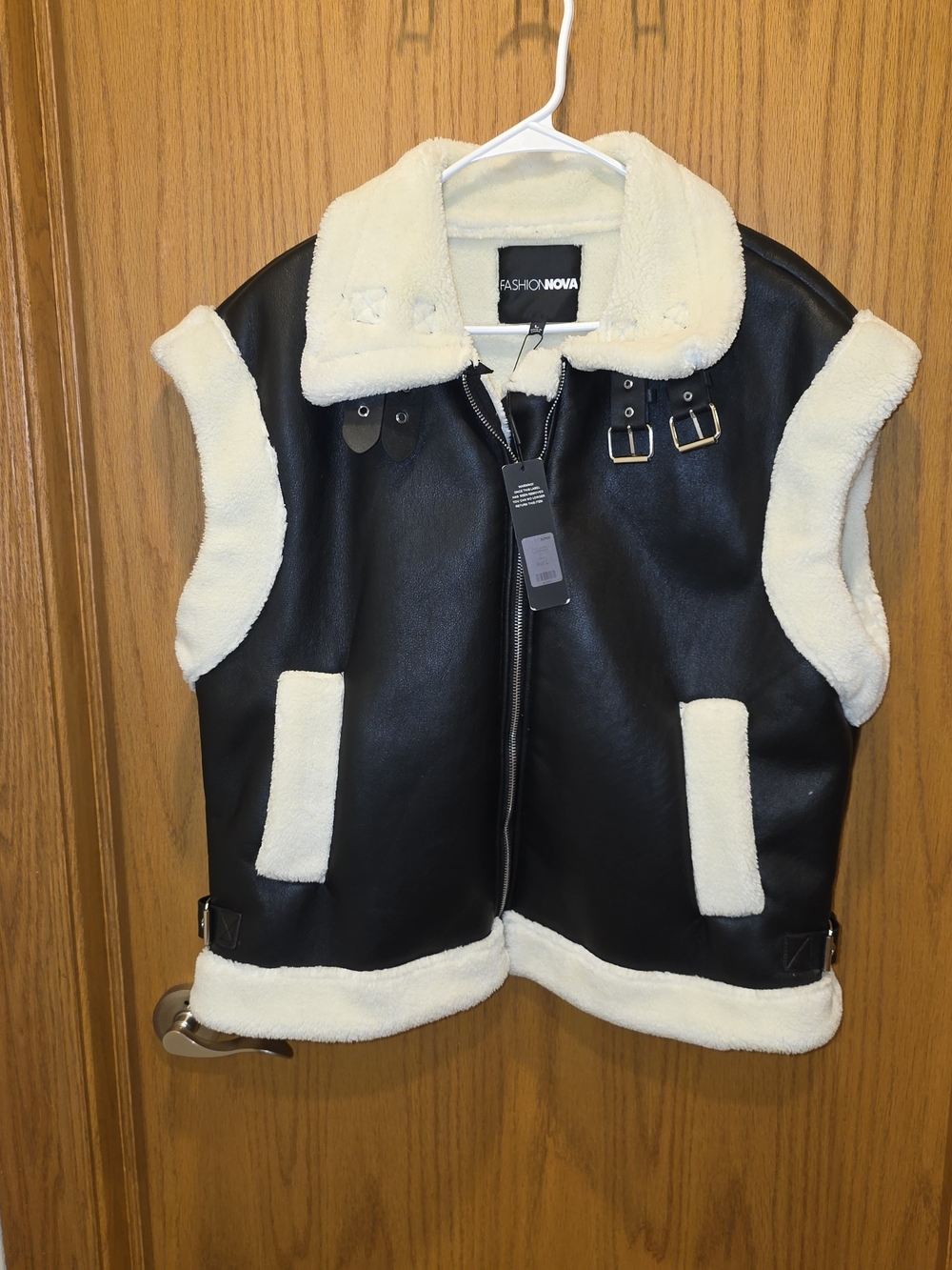 Fashion Nova Black Vest with Cream Sherpa Trim